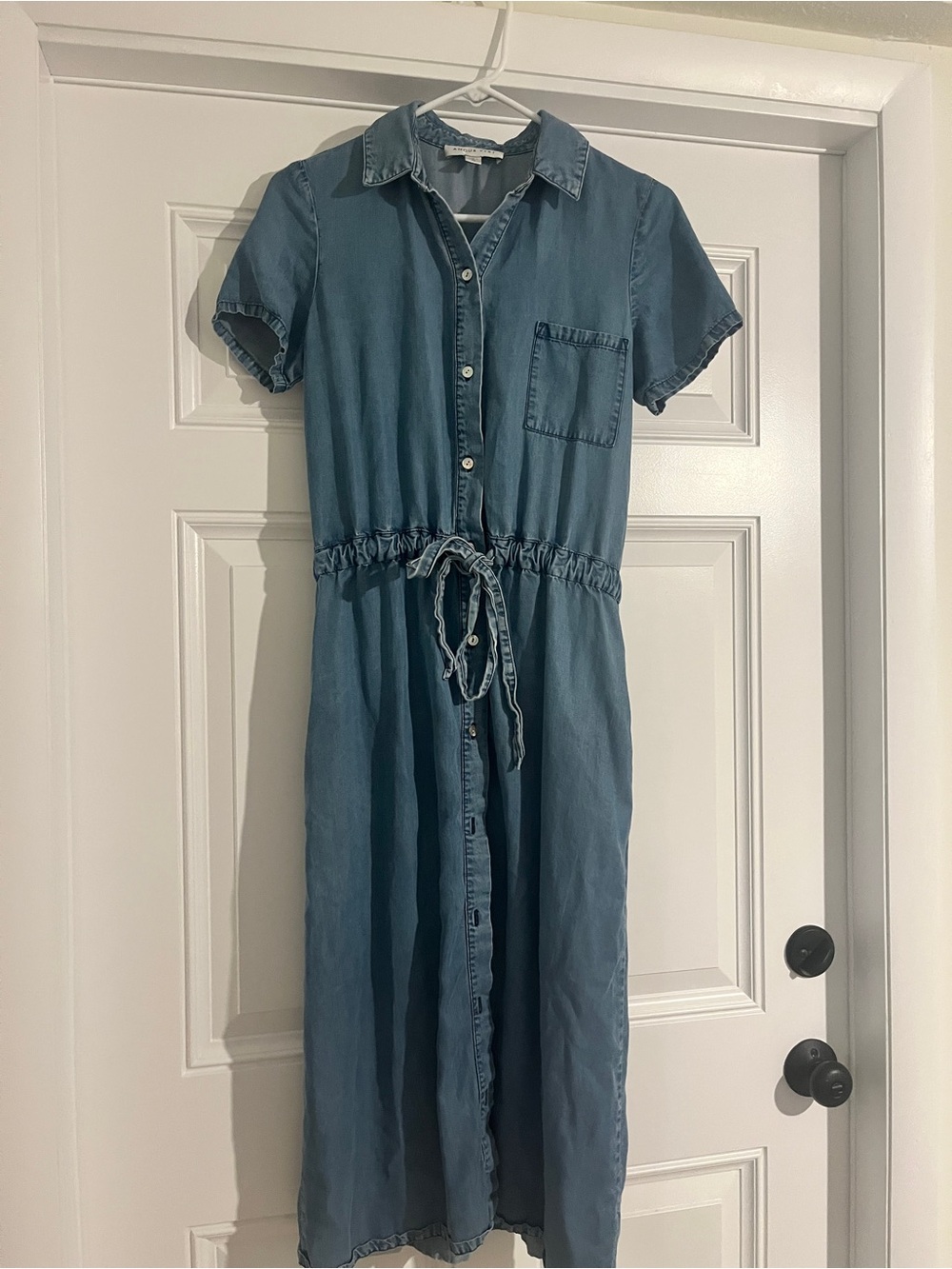 AMOUR VERT - XS - Short Sleeve Chambray Button Front Dress